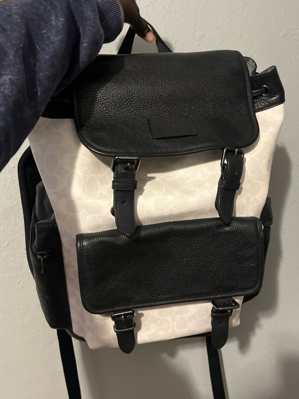 Coach Two-Tone Black and Cream Signature Canvas Backpack